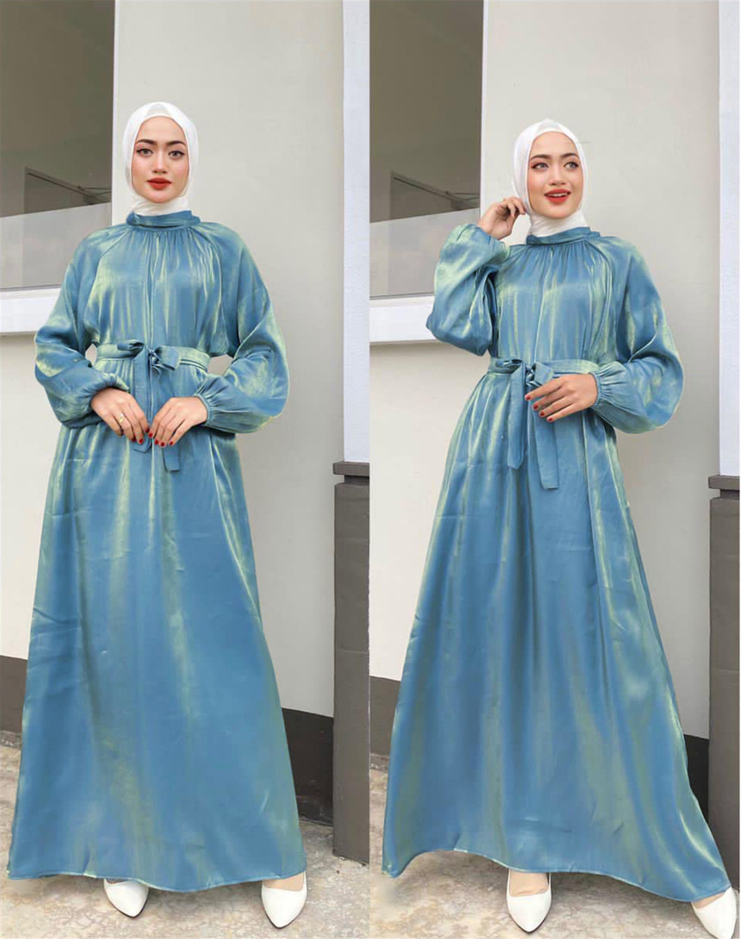 Damen Elegantes Langarmkleid mit Taillengürtel R&B