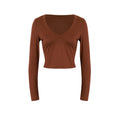 Damen cropped Langarmshirt mit V-Ausschnitt und elastischem Material EB