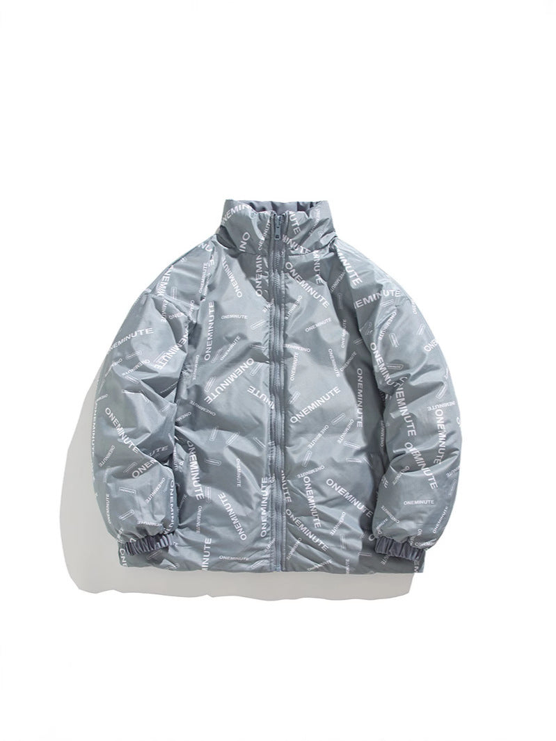 Herren Modische Steppjacke mit hohem Kragen und einzigartigem Schriftzug
