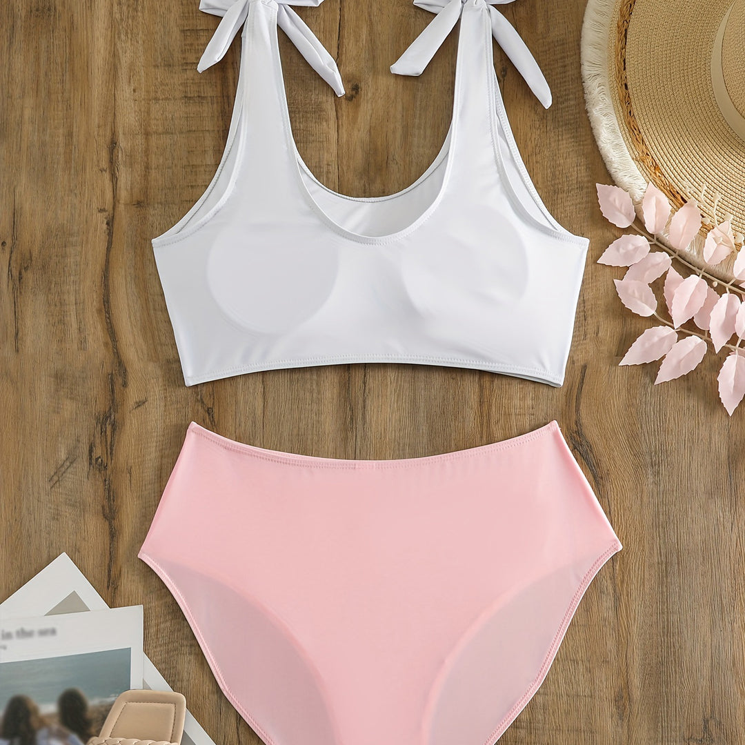 Damen Crop-Top-Bikini-Set mit verspielten Schleifen R&B