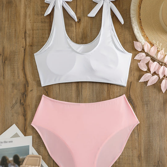 Damen Crop-Top-Bikini-Set mit verspielten Schleifen R&B
