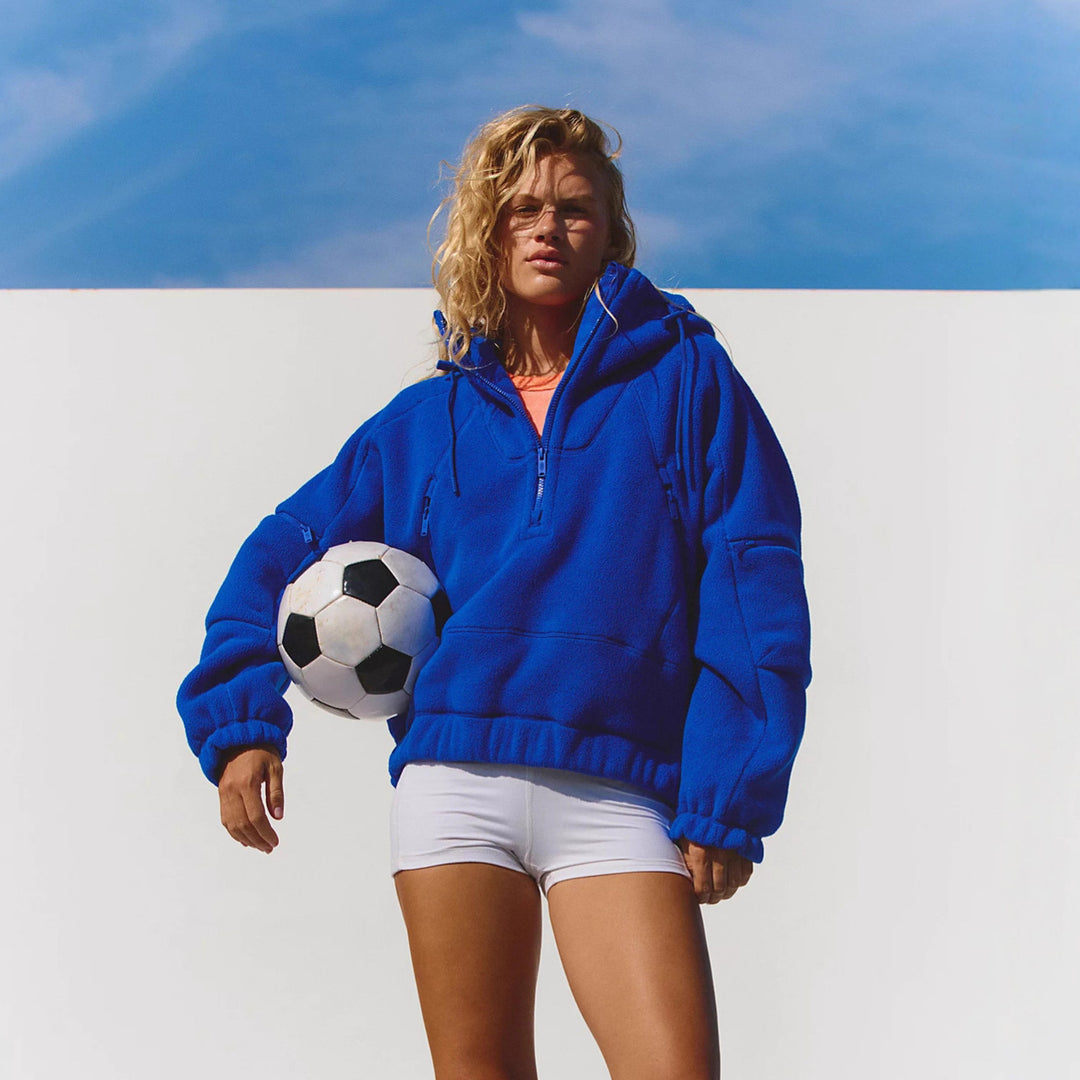 Damen Trendige Fleecejacke mit oversized Kragen R&B