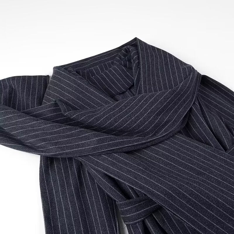 Damen eleganter Wickelmantel mit breitem Kragen und Bindegürtel R&B