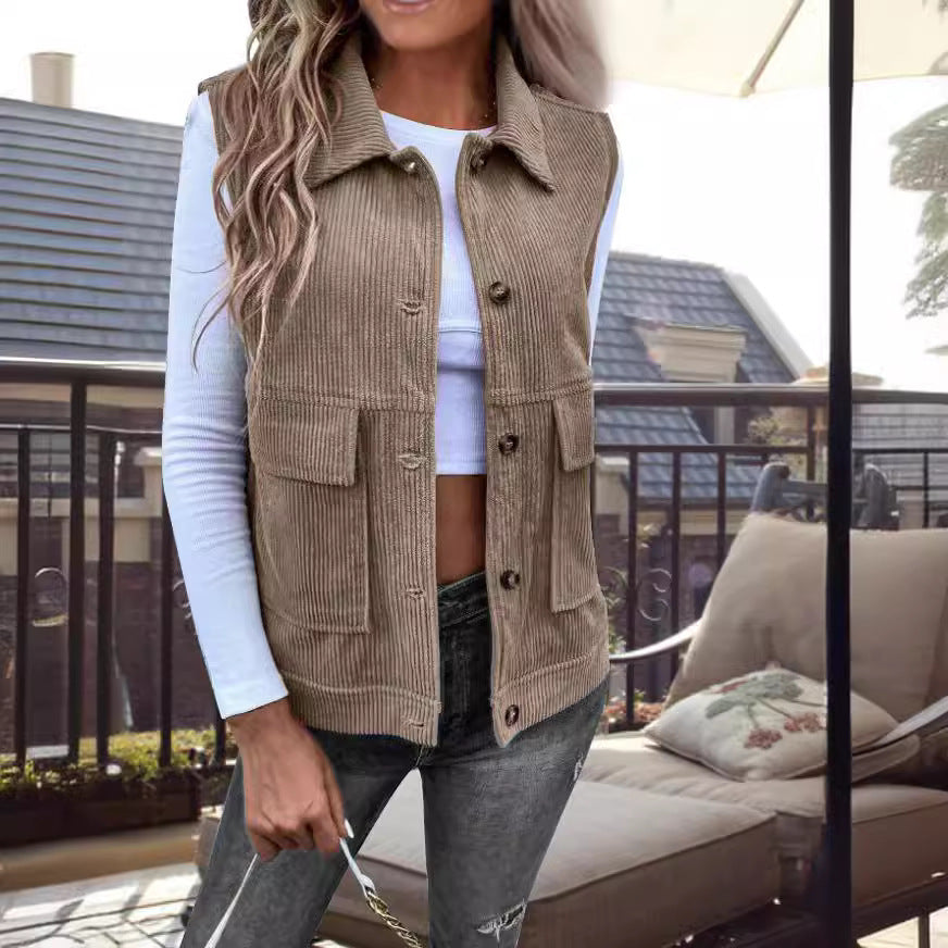Damen lässige Weste mit praktischen Taschen und strukturiertem Cordmaterial R&B