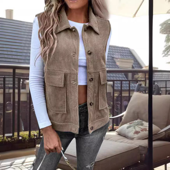 Damen lässige Weste mit praktischen Taschen und strukturiertem Cordmaterial R&B