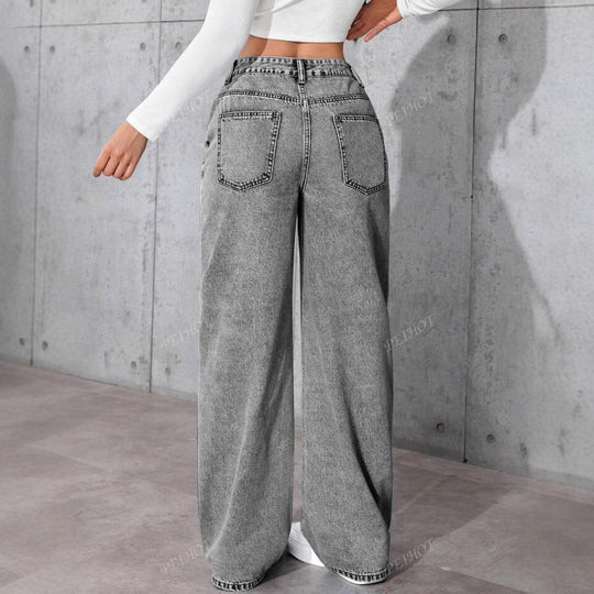 Damen Weit geschnittene Jeans mit kräftigen Kontrastnähten und verspielt gestickten Taschen R&B