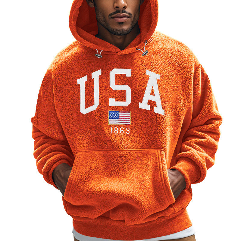Herren Kuscheliger Fleece Hoodie mit USA-Print R&B