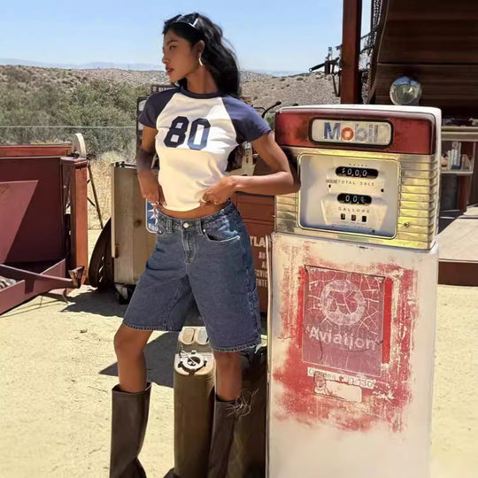 Damen modische Denim-Shorts im lässigen Schnitt mit hoher Taille R&B