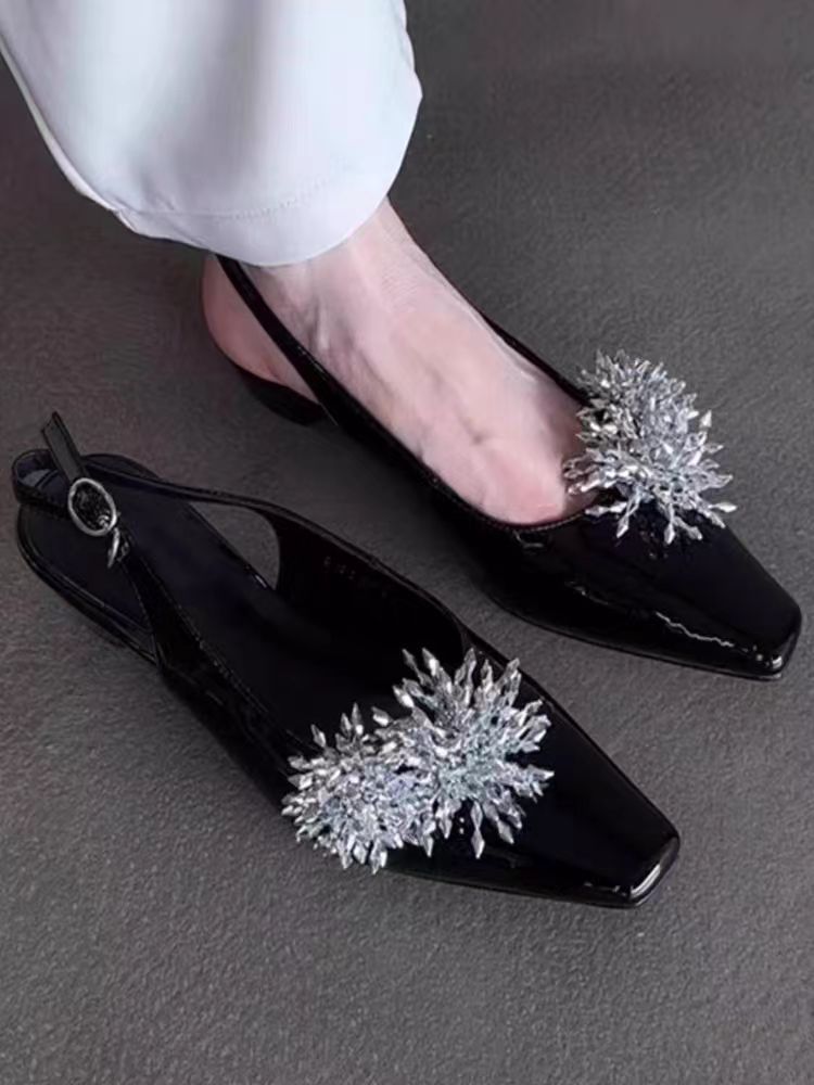 Damen Slingback-Pumps mit funkelnden Zier-Elementen und modischem Blockabsatz R&B