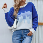 Damen modischer Pullover mit kreativem Farbverlauf und Rundhalsausschnitt