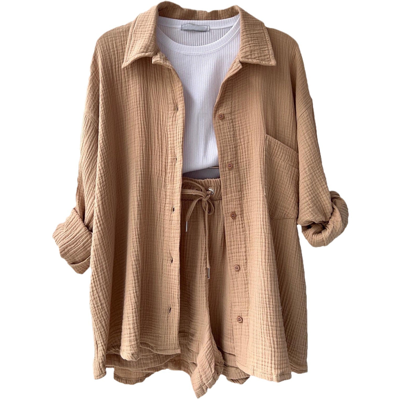 Damen lässiges Sommer-Set mit kurzärmliger Bluse und Shorts R&B