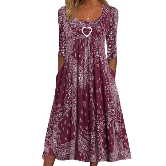 Damen Maxikleid mit eleganter Bandana-Musterung und praktischen Taschen Heidi-Mode