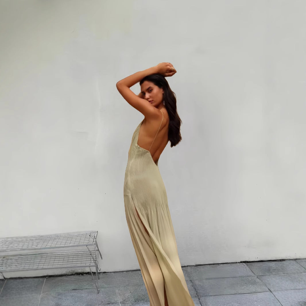 Damen Fließendes Maxikleid mit elegantem V-Ausschnitt und schwingendem Saum R&B