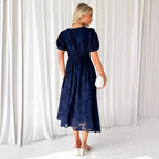 Damen Midi-Kleid mit grafischem Auschnitt und Puffärmeln R&B