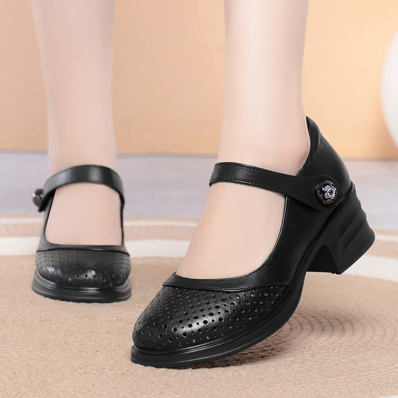 Damen Mary Jane Schuhe mit dekorativer Schnalle und atmungsaktiver Oberflächenstruktur R&B