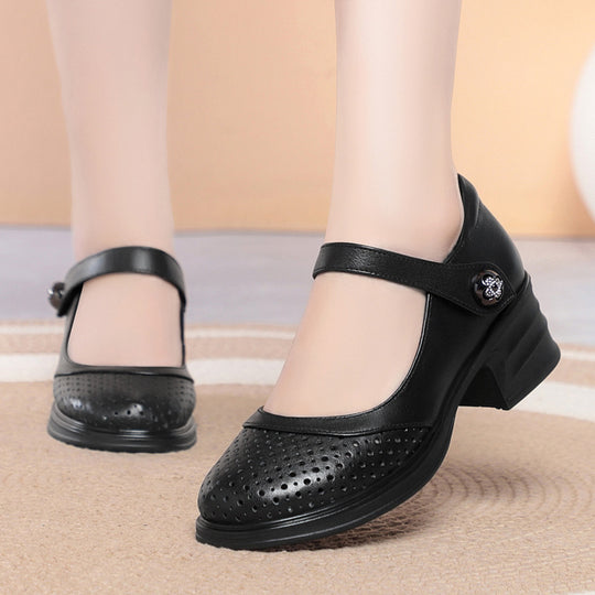 Damen Mary Jane Schuhe mit dekorativer Schnalle und atmungsaktiver Oberflächenstruktur R&B
