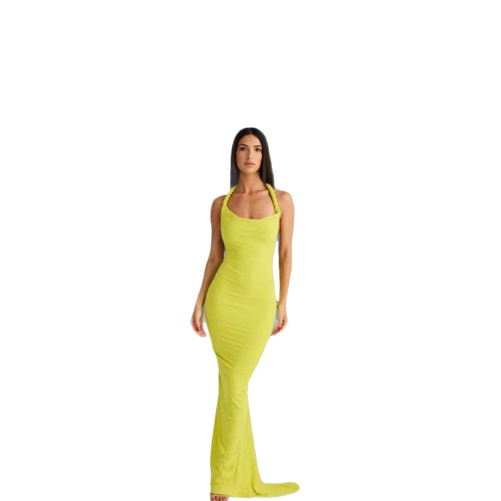 Damen figurbetontes Abendkleid mit elegantem Halterdesign und schwingendem Saum R&B