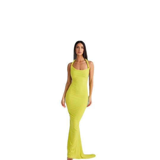 Damen figurbetontes Abendkleid mit elegantem Halterdesign und schwingendem Saum R&B