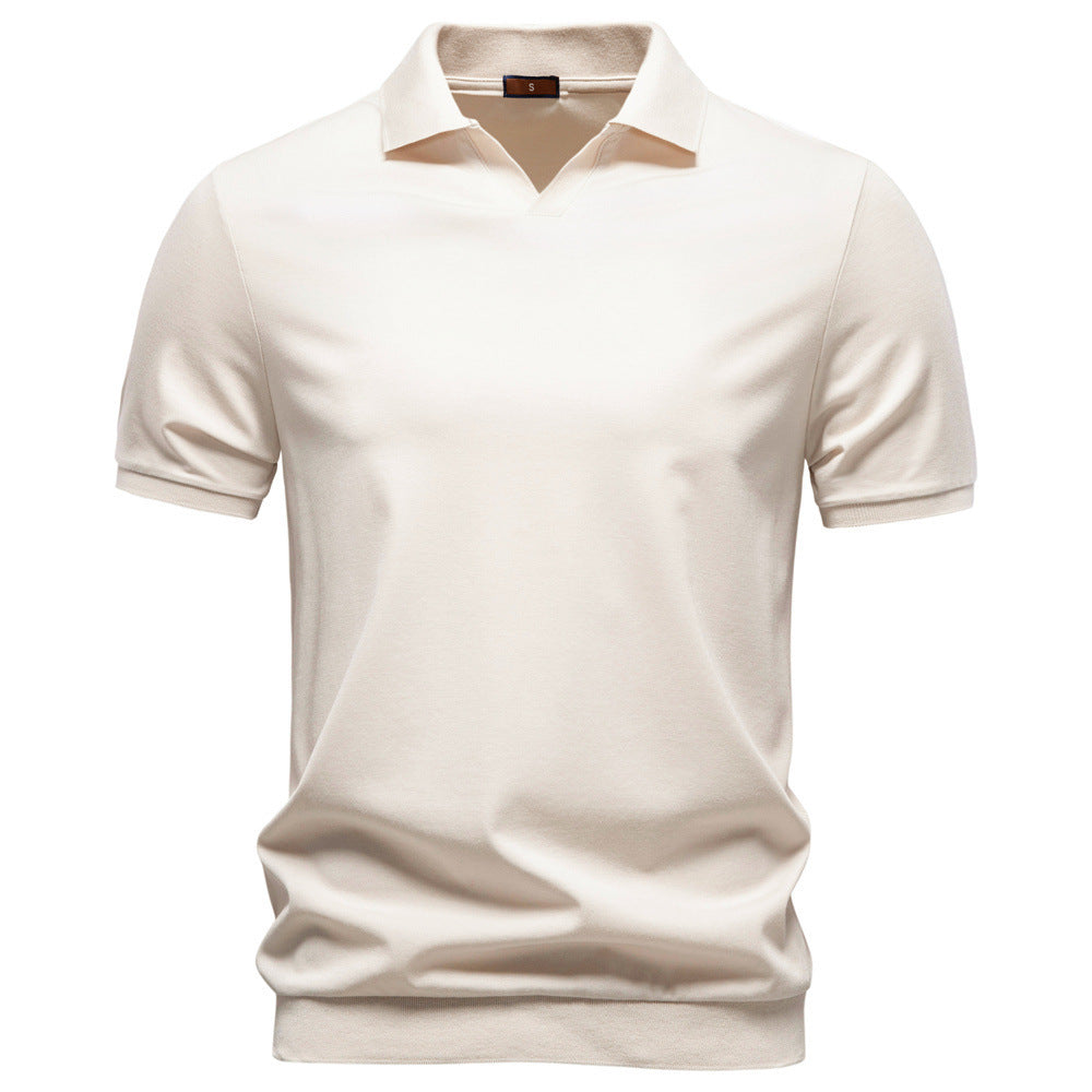 Herren nan feinstrickiges Kurzarm-Poloshirt mit offenem V-Kragen und elastischem Saum R&B