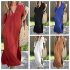 Damen lässiges Maxikleid mit elegantem V-Ausschnitt und lässigen Ärmeln R&B