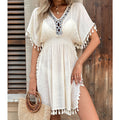 Damen elegantes Strandkleid mit raffinierten Quasten und durchbrochenem Design R&B