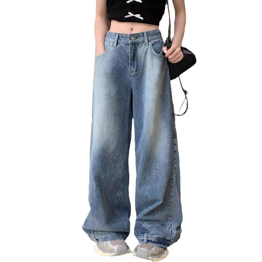 Damen Weite Denim-Hose mit hohem Taillenbund und lässigem Schnitt R&B