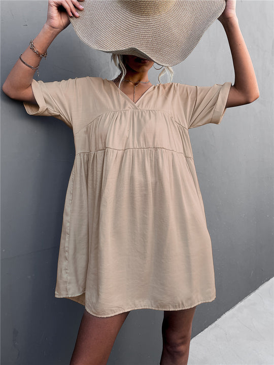 Damen lässiges V-Ausschnitt Sommerkleid mit taillierter Passform und leichtem Stoff R&B