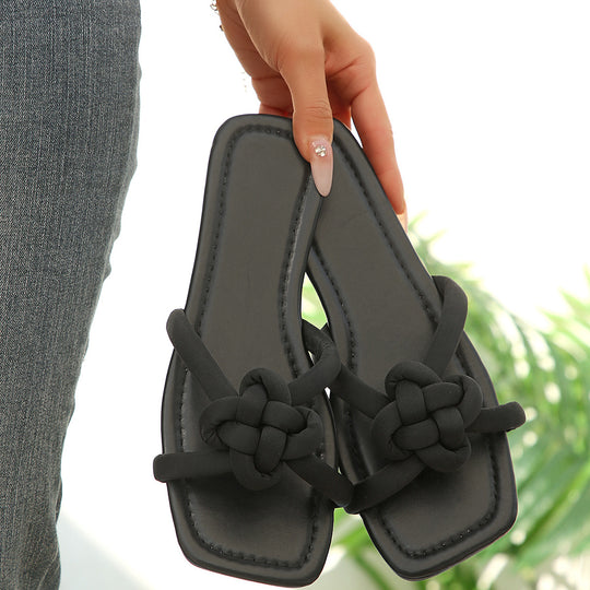 Damen Slide-Sandalen mit geflochtenem Knotendesign R&B