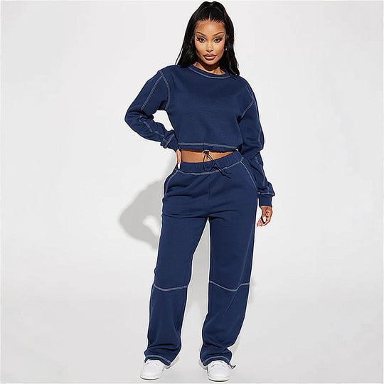 Damen trendiges Cropped Sweatshirt und weite Jogginghose-Set R&B