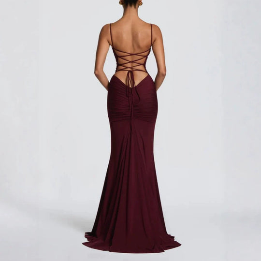Damen Elegantes Tailliertes Maxikleid mit Raffungen R&B