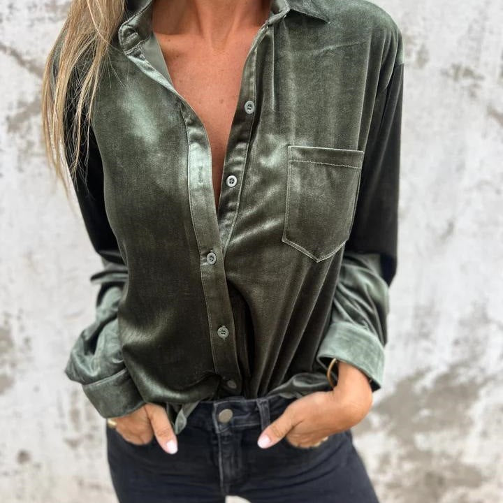 Damen Elegante Satinbluse mit klassischem Kragen und Brusttasche R&B