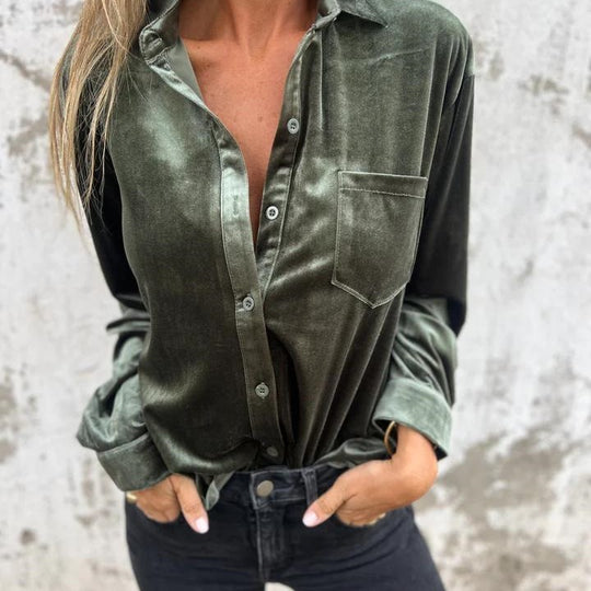 Damen Elegante Satinbluse mit klassischem Kragen und Brusttasche R&B