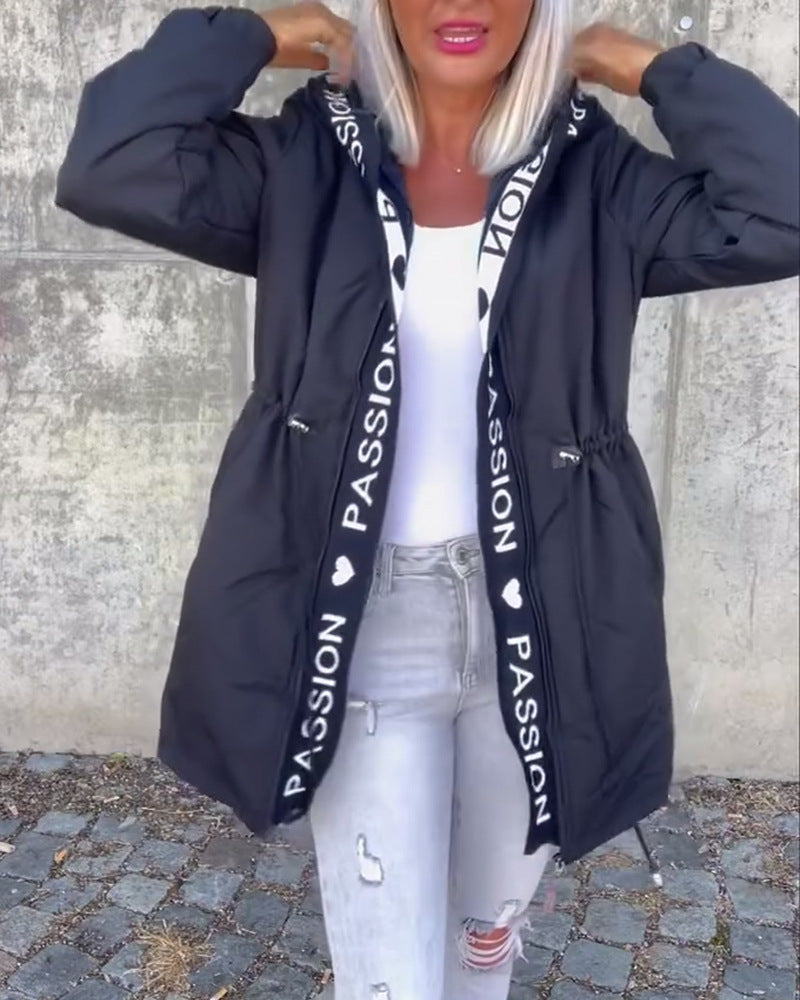 Damen nan Kapuzenparka mit Tunnelzugtaillierung und Logoband-Reißverschluss R&B