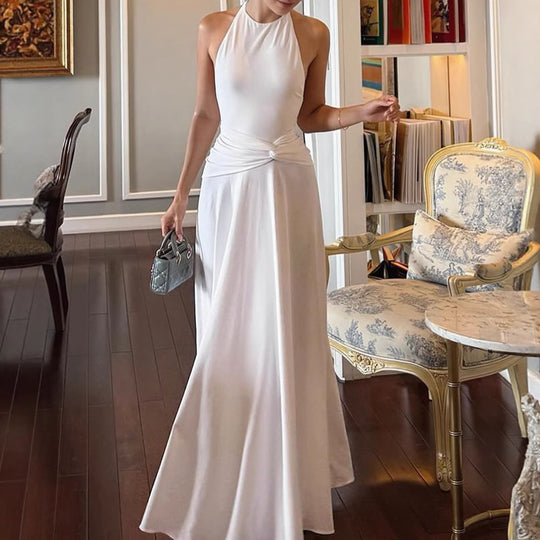 Damen Elegantes Maxikleid mit hochwertigem Wickeldetail und schickem Halterneck R&B