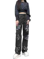 Damen Weit geschnittene Jeans mit kreativem Schmetterlingsdruck R&B