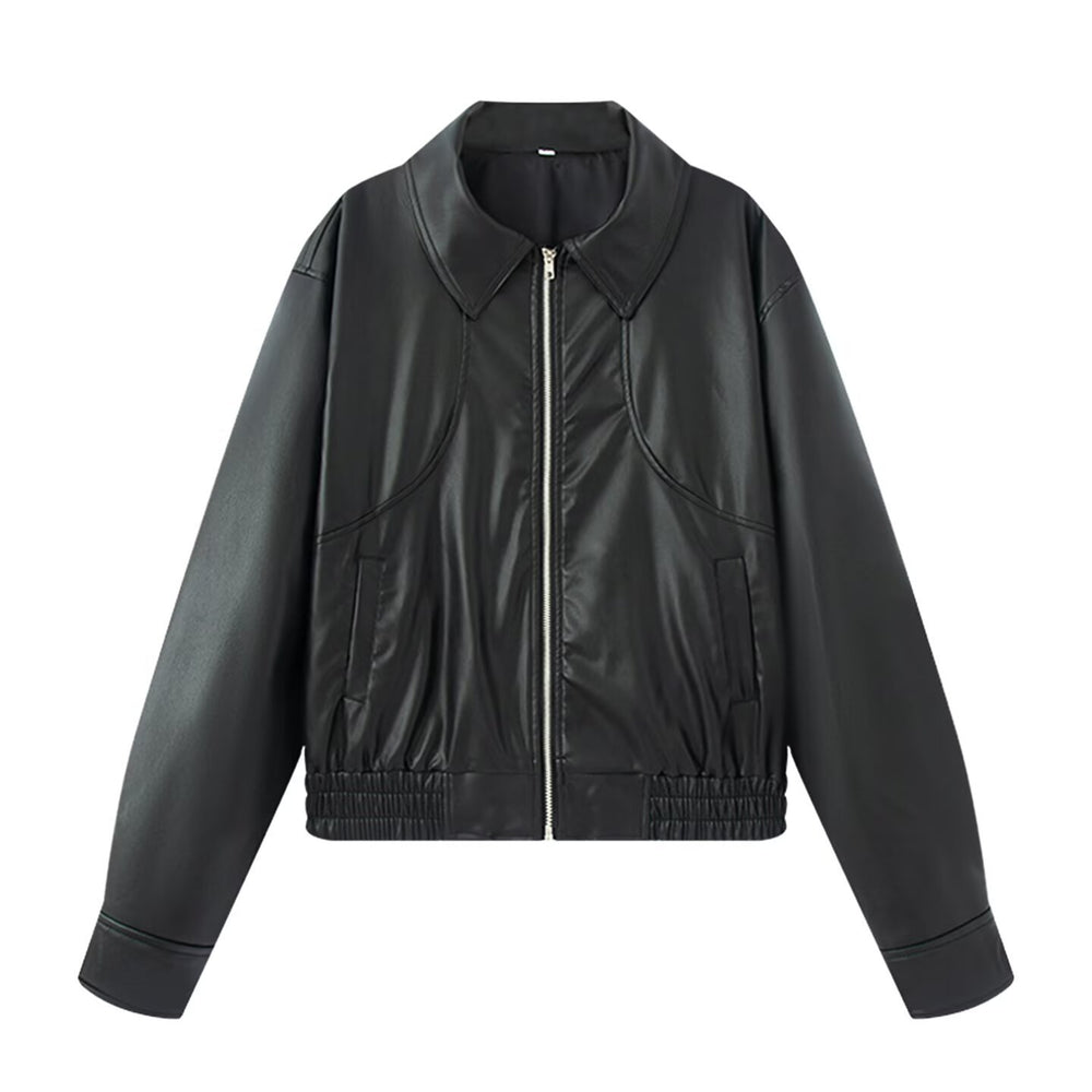 Damen Kunstlederjacke im lässigen Biker-Stil mit praktischen Taschen und elastischem Bund R&B
