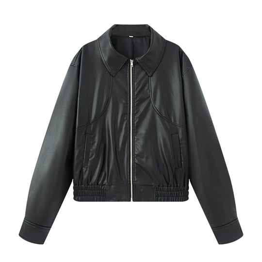Damen Kunstlederjacke im lässigen Biker-Stil mit praktischen Taschen und elastischem Bund R&B