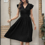 Damen Midikleid mit plissiertem Design und voluminösen Ärmeln R&B