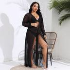 Damen transparenter Strandüberwurf mit verspieltem Taillengürtel R&B