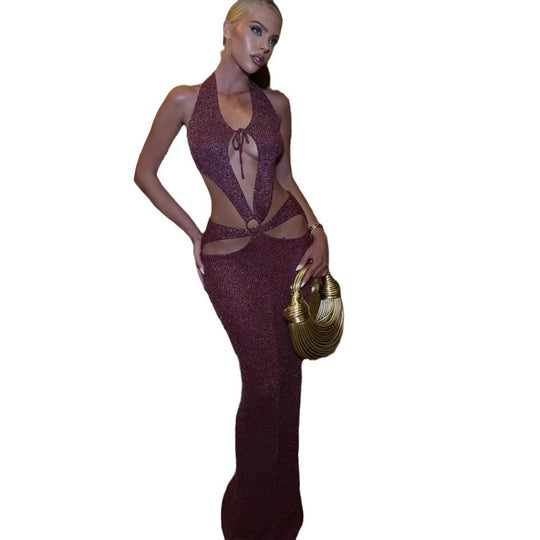 Damen High-Fashion Maxikleid mit tiefen Ausschnitten und Ringdetails R&B