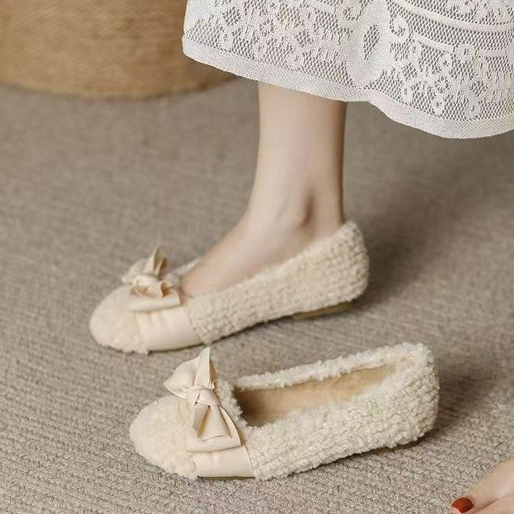 Damen Flauschige Pantoletten mit dekorativem Schleifen-Design R&B