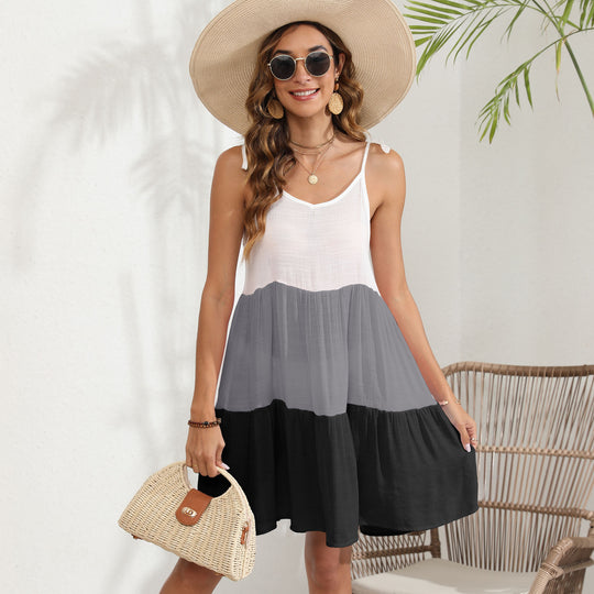 Damen luftiges Sommerkleid mit tiefem V-Ausschnitt und fröhlichem Farbverlauf R&B