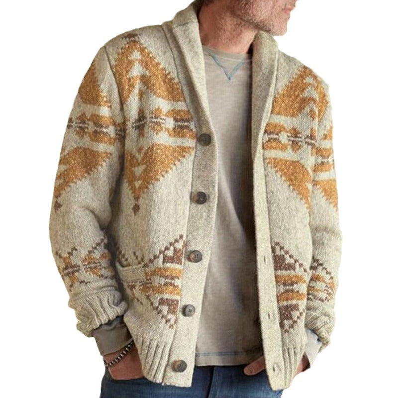 Herren Strickjacke mit geometrischem Muster und einem weichen, wärmenden Futter R&B