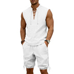 Herren nan ärmelloses Freizeit-Set mit Schnürkragen und Kordelzug-Bermuda R&B