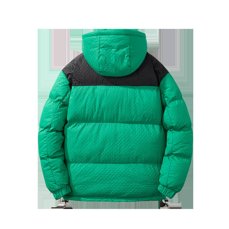 Herren modische Daunenjacke mit Kapuze und kontrastierenden Einsätzen