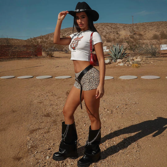Damen Crop-Top mit Tiger-Print und figurbetontem Schnitt R&B
