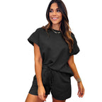 Damen gemütliches Freizeit-Set mit strukturiertem Oberteil und Shorts R&B