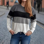 Damen lockerer Strickpullover mit buntem Streifenmuster R&B