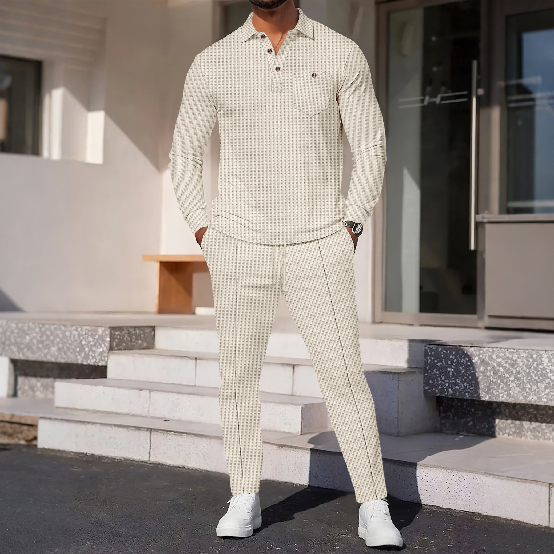 Herren eleganter Freizeitanzug mit strukturiertem Oberteil und modischen Hosen R&B