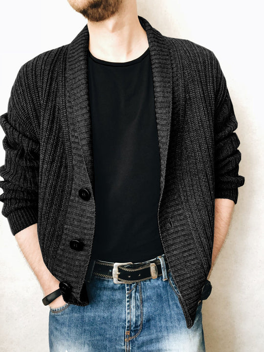 Herren Strickjacke mit modischem Schalkragen und praktischen Knöpfen R&B